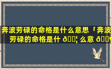 奔波劳碌的命格是什么意思「奔波劳碌的命格是什 🐦 么意 🐶 思呀」